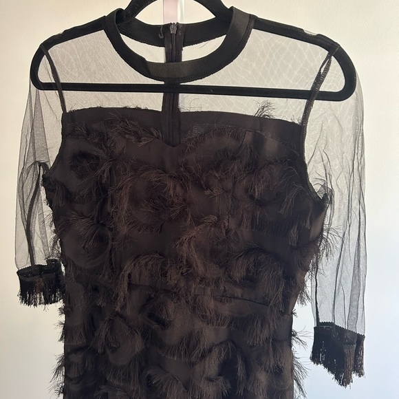 Black Textured Sheer Sleeve Dress - Picture 3 of 6